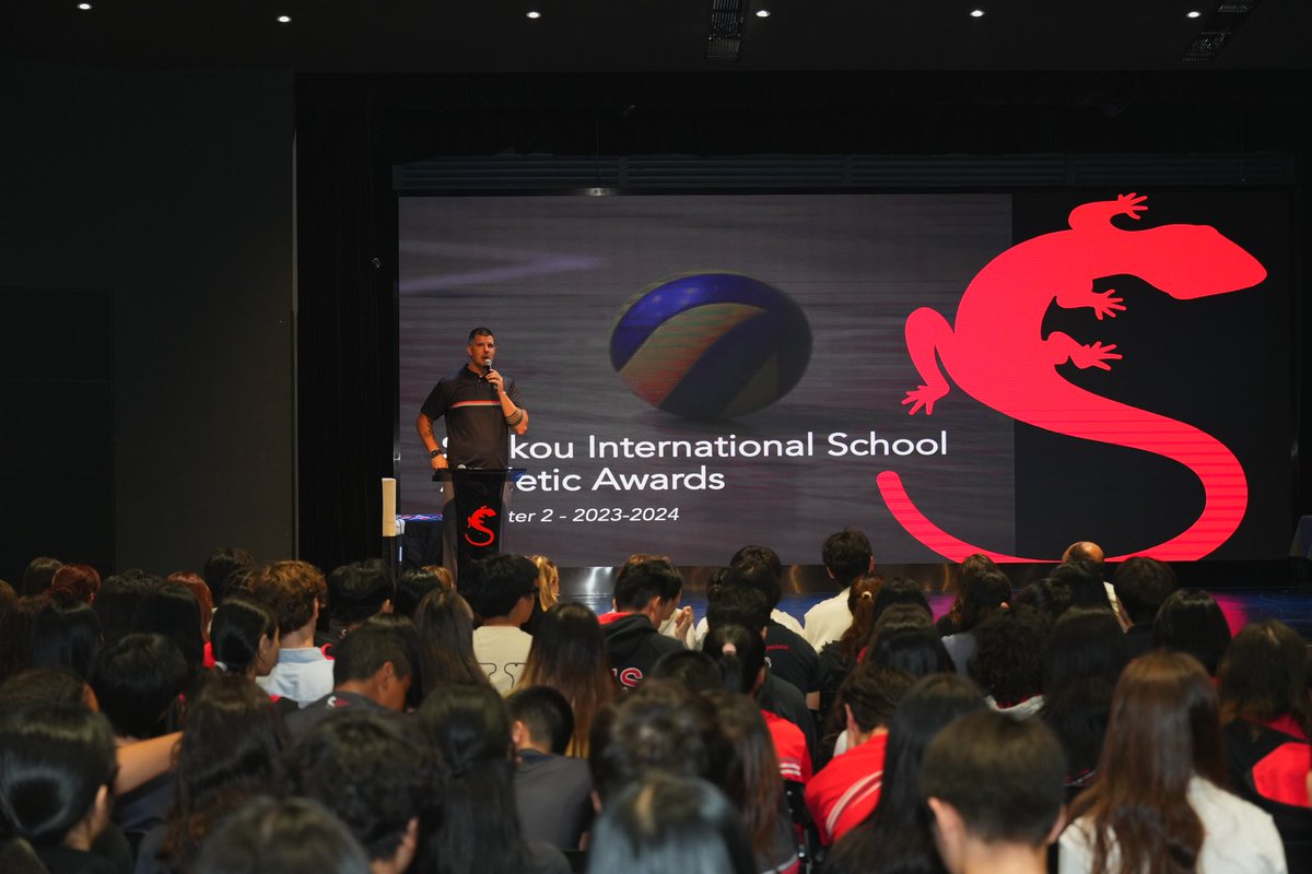 Thomasistall's tweet photo. @SISGeckos Semester 2 Athletic Awards Ceremony wrapped up. A quote from one of the student speakers: “One thing I like about sports at SIS is that it gives us an opportunity to connect with other people from across the world who share the same passions and interests.” #sisrocks https://t.co/EvSjgE1KKq