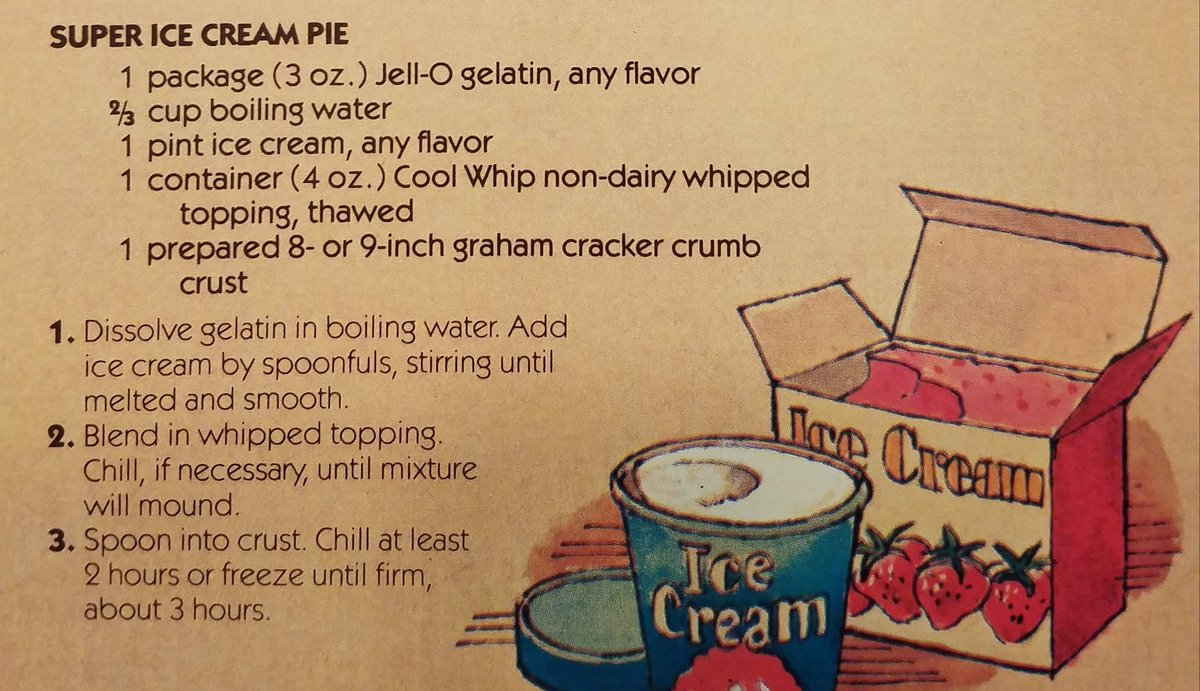 Re2OldFOOD's tweet photo. Super Ice Cream Pie -- 1980s
#SuperIceCreamPie #1980sfood
#1980srecipe #icecreampie #pie
#gelatin #whippedtopping
#icecream https://t.co/aYRhOpl23O