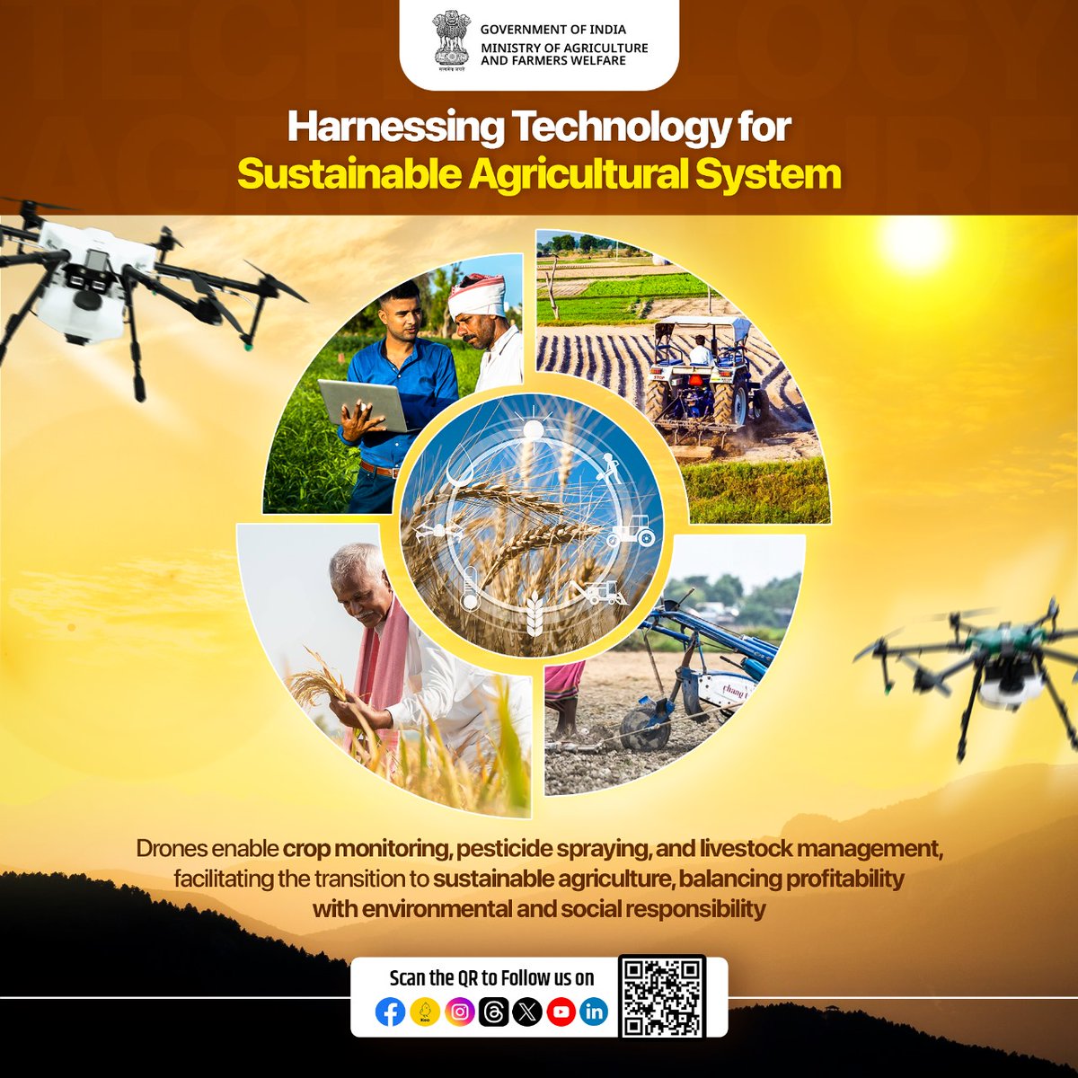 AgriGoI's tweet image. Harnessing Technology for a #SustainableAgriculture System!

#AgriDrones assists #farmers with crop #monitoring, #pesticides &amp;amp; chemical fertilizers spraying, #livestock management facilitating the transition to sustainable agriculture &amp;amp; supporting their livelihood.
#agrigoi