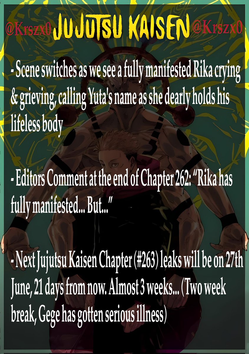 Krszx0's tweet photo. Jujutsu Kaisen Chapter 262 Summary Leaks
#JJK262 #JJKSpoilers https://t.co/IALG7c6wdR