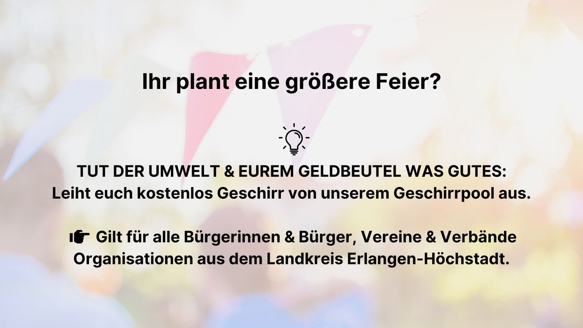 LRA_ERH's tweet photo. Summertime = Partytime 🎉 

Für eure #Gartenparty, Vereinsfeier o.ä. reicht euer Haushaltsgeschirr nicht aus?

Kein Problem!
Bei unserem #Geschirrpool könnt ihr euch gegen Pfand was leihen 😅 

Wie das geht und was ihr bekommt seht ihr unten oder unter https://t.co/DVAgtc3ru0 https://t.co/nb5gHINwzo