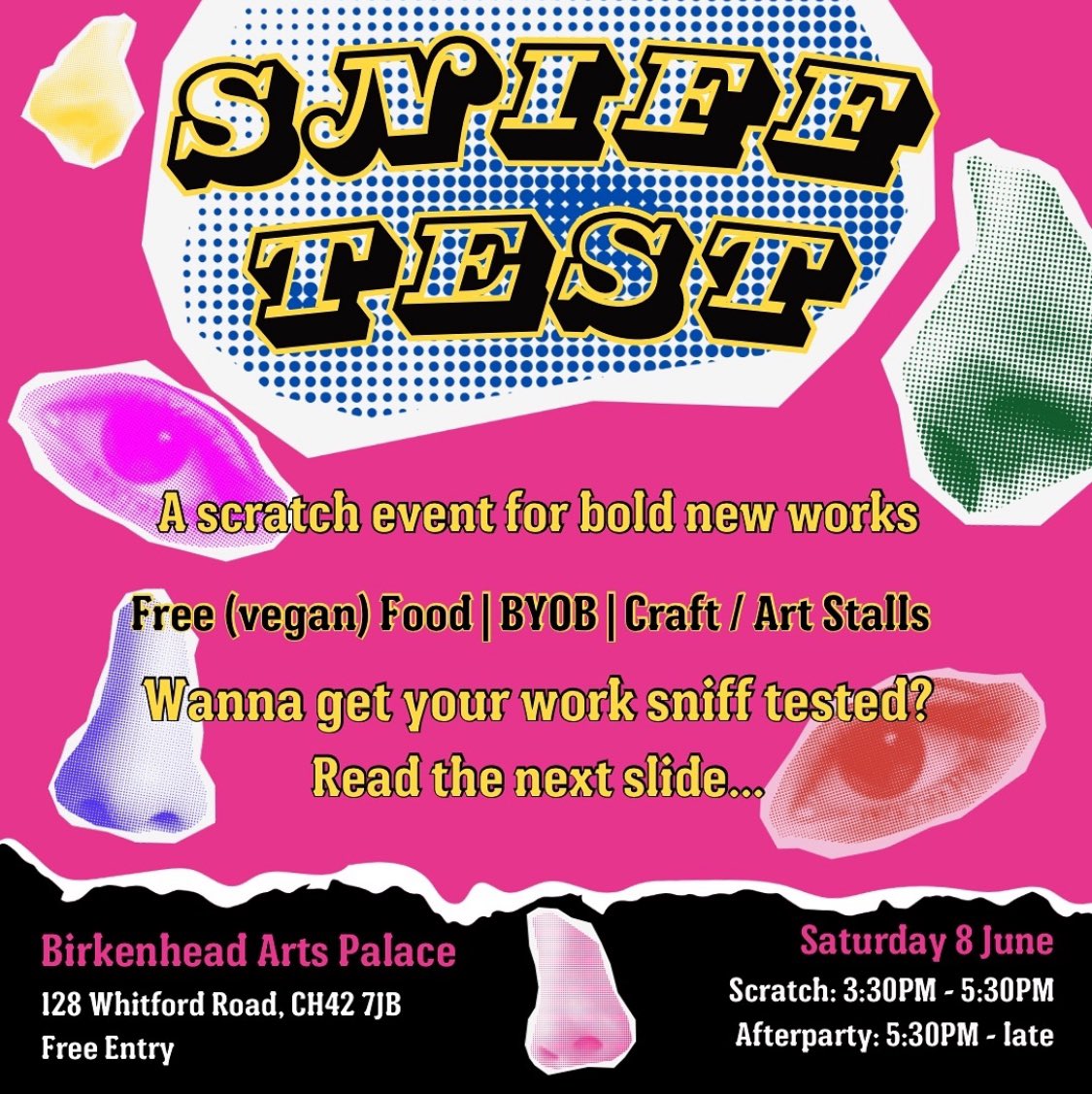 Do you fancy an afternoon of brand new works, with free scran &amp; a BYOB policy?

Who wouldn’t?!

Come along to Sniff Test this Saturday - we’re dead keen to platform some brand new works by boss local artists, with a lovely supportive audience 💥