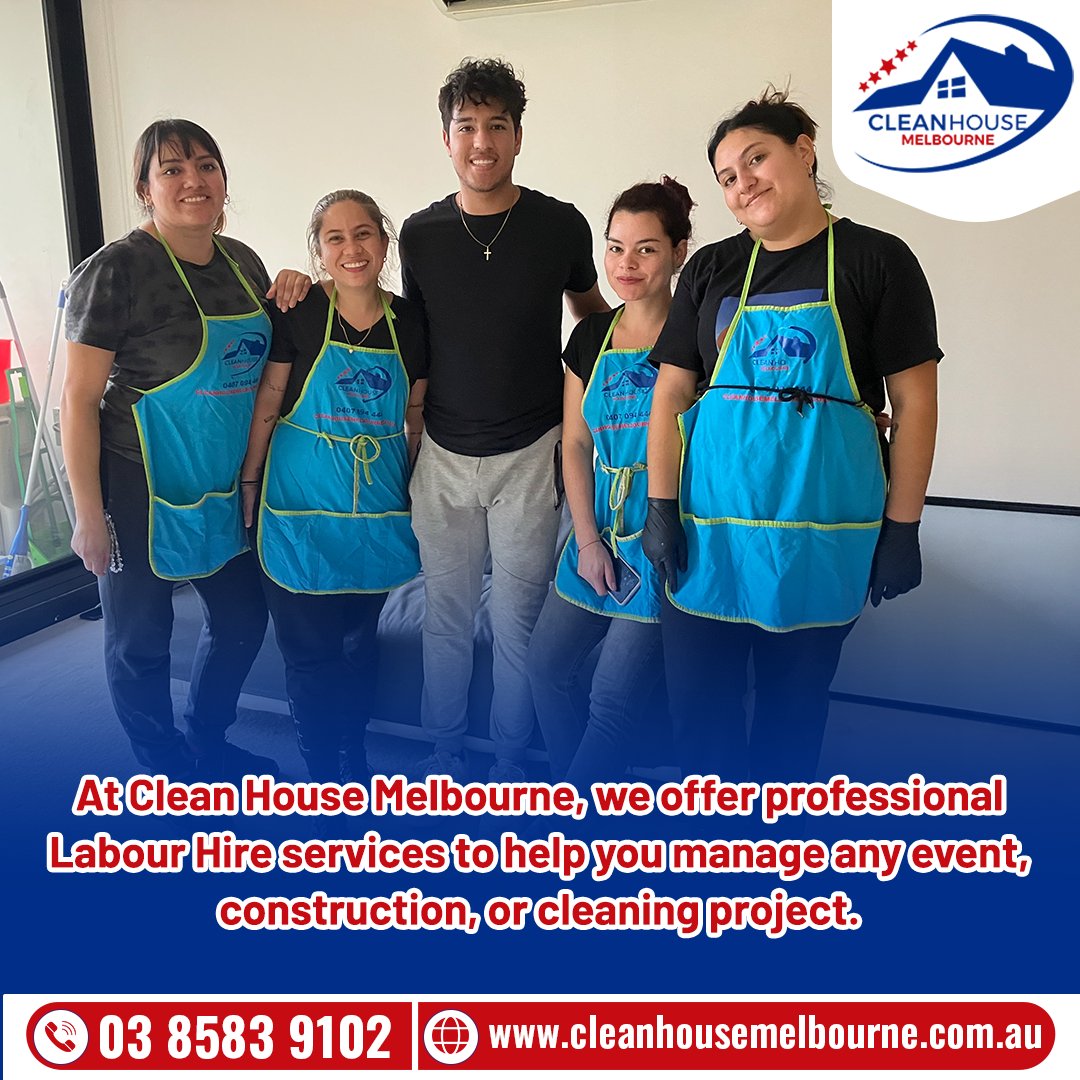cleanhousemelb's tweet image. We offer professional Labour Hire services to help you manage any event, construction, or cleaning project. 
.
.
📞 Call us 03 8586 9102 or email info@cleanhousemelbourne.com.au 
.
.
#LabourHireMelbourne #EventStaffing #ConstructionHelp #ProjectSupport #CleanHouseMelbourne