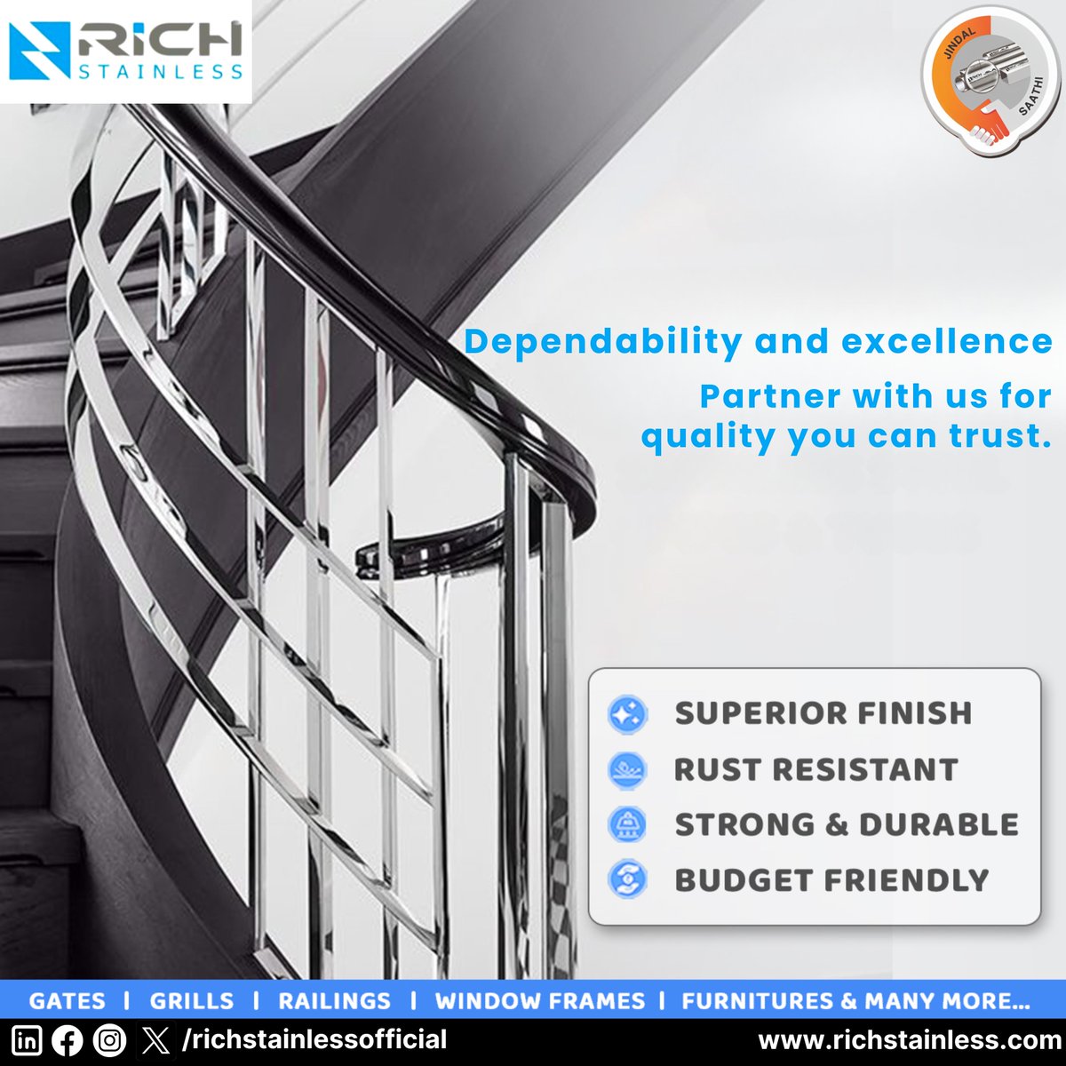 Connecting success, one pipe at a time. Explore our range of top-grade stainless steel pipes. #staircasedesign #304stainlesssteel #superiorfinish #windowframes #jindalstainless