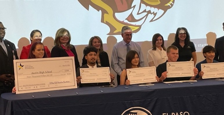 cynsationalcynd's tweet photo. Congratulations to Austin HS Seniors Albert Aranda, Adam "AJ" Blessinger, Dorianne Mendez, and Michael Maruffo for being awarded EPISD Foundation Scholarships๐ค๐ซถ๐ค๐ซถ๐ค
#itstartswithaustin #ItStartsWithUs #ReviveRebuildRestore #InspireEmpowerTHRIVE #ProudPantherPrincipal https://t.co/h0uPjWEOgE