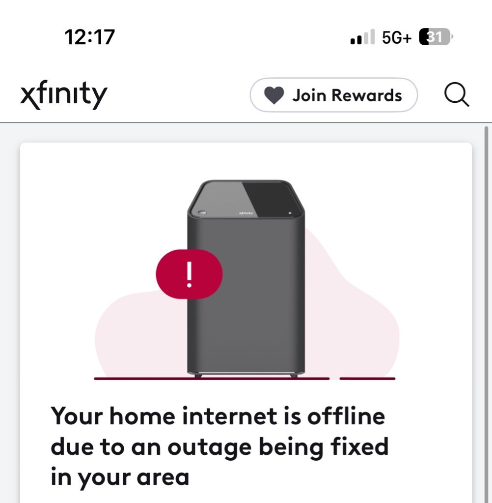 mikhaildmello's tweet photo. “why trust a cell tower for internet?” - Xfinity

why should I trust your network instead? 
we’ve had an average of 4 outages per month, often being back to back. that’s why. @XfinitySupport @Xfinity @comcast @ComcastTexas https://t.co/fUxYhYJNmt
