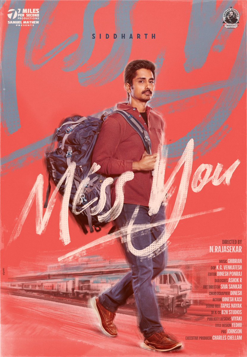 Lokesh Kanagaraj (@dir_lokesh) on Twitter photo Delighted to unveil the #MissYouFirstLook
My Hearty wishes to #Siddharth bro and the entire team 🤗🤗
<a href="/7Milesps/">7 MILES PER SECOND</a> <a href="/cvsam/">Samuel Mathew</a> <a href="/Dir_RajasekarN/">N Rajasekar</a> <a href="/AshikaRanganath/">Ashika Ranganath</a> <a href="/GhibranVaibodha/">Ghibran Vaibodha</a> #Karunakaran @bala_actor #LollusabhaMaran <a href="/Sastika_R/">Sastika Rajendran</a> <a href="/kgvenkatesh_in/">kg.venkatesh inpic</a> @Dponnuraj <a href="/idonashok/">Ashok R</a> <a href="/dinesh_dance/">Dinesh_Master</a> Delighted to unveil the #MissYouFirstLook
My Hearty wishes to #Siddharth bro and the entire team 🤗🤗
<a href="/7Milesps/">7 MILES PER SECOND</a> <a href="/cvsam/">Samuel Mathew</a> <a href="/Dir_RajasekarN/">N Rajasekar</a> <a href="/AshikaRanganath/">Ashika Ranganath</a> <a href="/GhibranVaibodha/">Ghibran Vaibodha</a> #Karunakaran @bala_actor #LollusabhaMaran <a href="/Sastika_R/">Sastika Rajendran</a> <a href="/kgvenkatesh_in/">kg.venkatesh inpic</a> @Dponnuraj <a href="/idonashok/">Ashok R</a> <a href="/dinesh_dance/">Dinesh_Master</a>