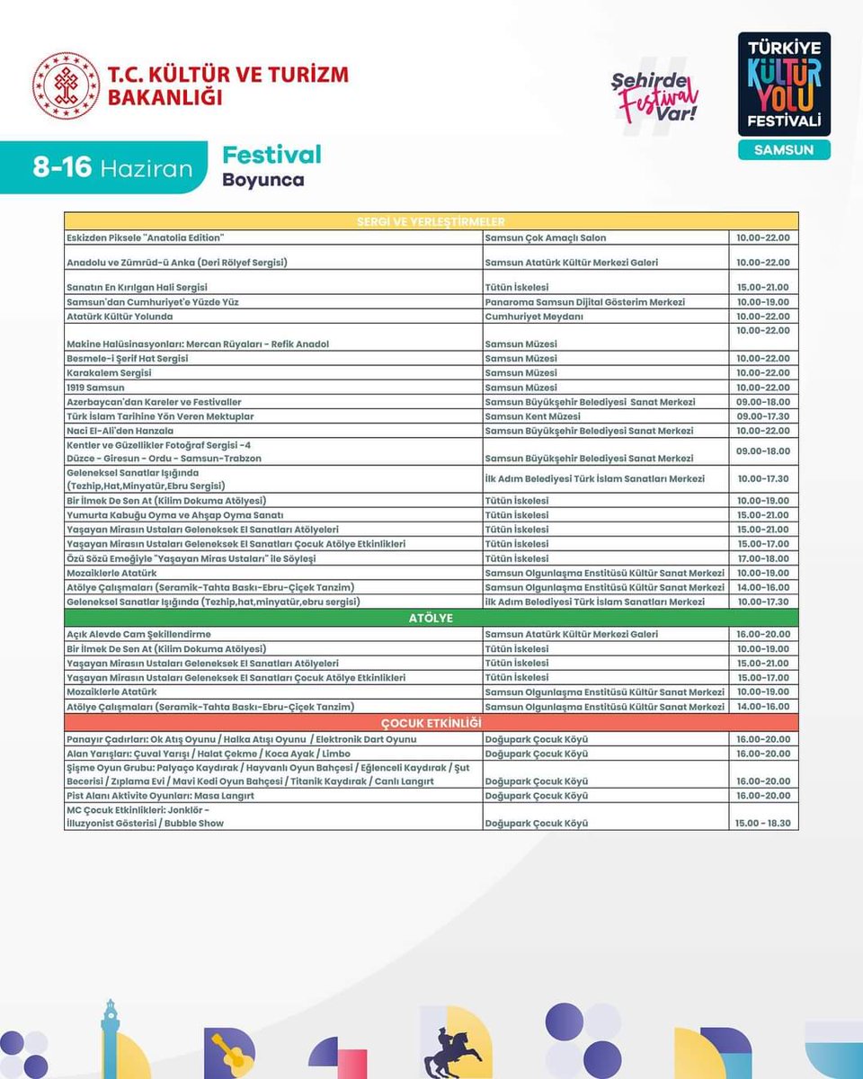 TCSamsunValilik's tweet photo. 8-16 Haziran tarihleri arasında gerçekleşecek olan Samsun Kültür Yolu Festivali’nde kültür, sanat ve eğlence dolu bir etkinlik programı sizleri bekliyor!! 🎊

Bu postu kaydet, arkadaşlarınla paylaş ve etkinlikleri kaçırma! ✨ https://t.co/7z0Gu3SBCP