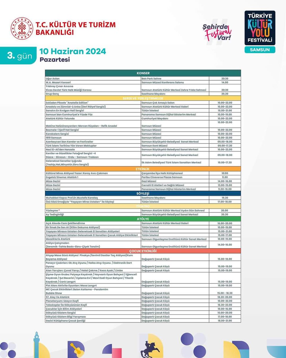 TCSamsunValilik's tweet photo. 8-16 Haziran tarihleri arasında gerçekleşecek olan Samsun Kültür Yolu Festivali’nde kültür, sanat ve eğlence dolu bir etkinlik programı sizleri bekliyor!! 🎊

Bu postu kaydet, arkadaşlarınla paylaş ve etkinlikleri kaçırma! ✨ https://t.co/7z0Gu3SBCP