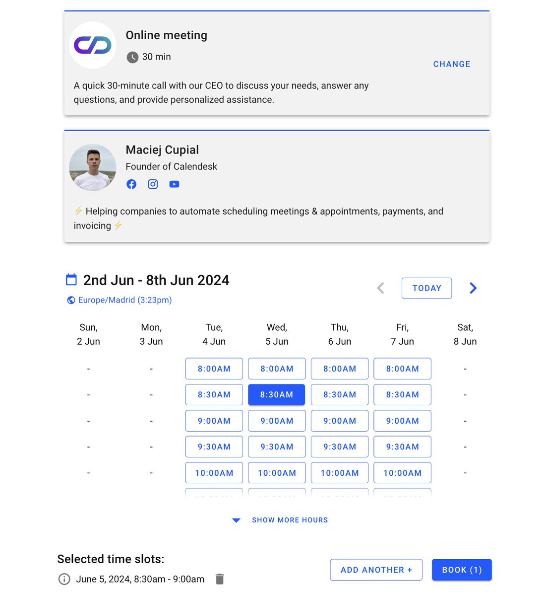 A new customer calendar just landed in Calendesk! 🙌 It offers numerous options for setting your availability. 

Need different working hours depending on locations, services, days, or dates? 

Now it's possible in Calendesk with just a few clicks.