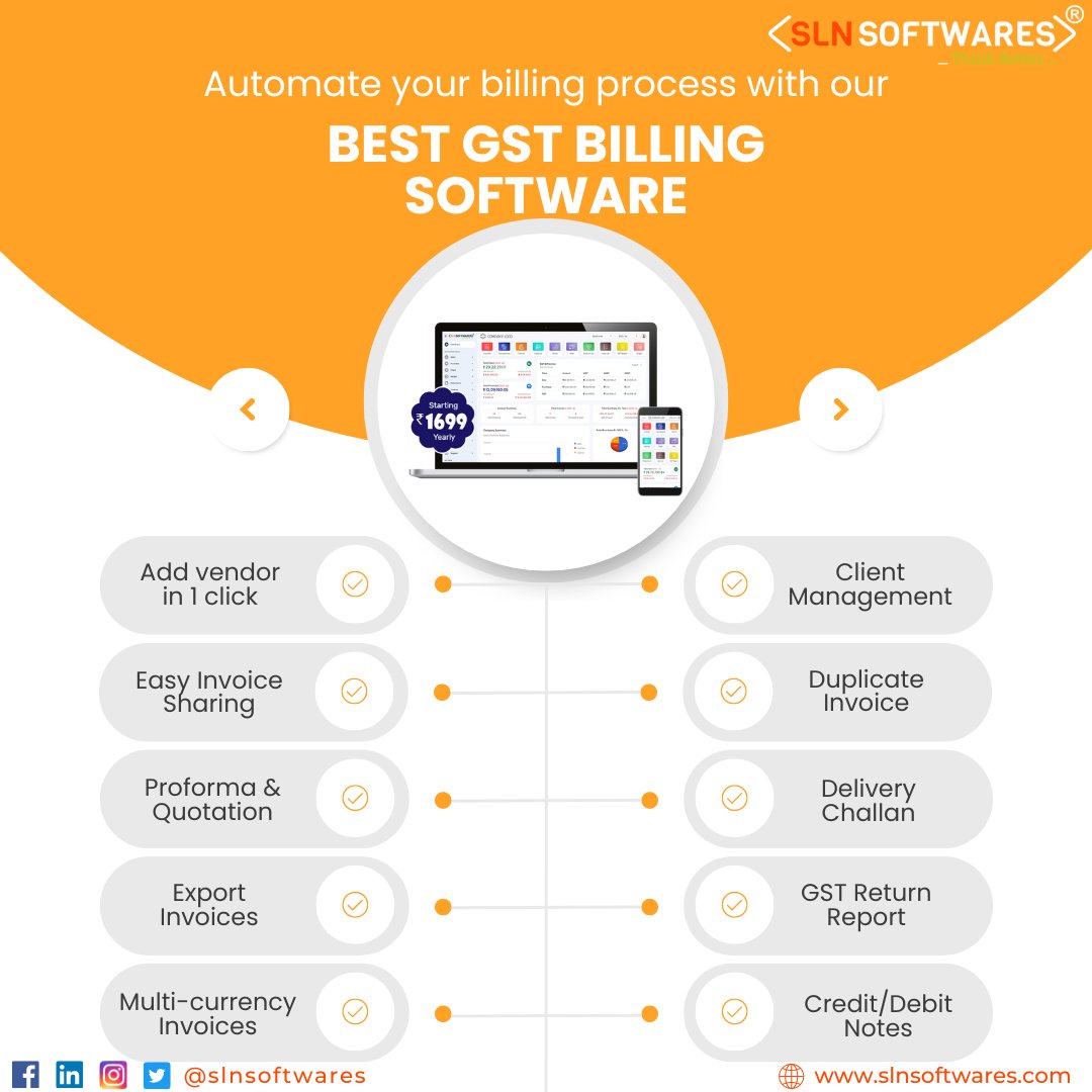 slnsoftwares's tweet image. Automate your billing process with our best GST Billing Software that contains exclusive features and functions.
Contact us at +91-9315-89-8126
#slnsoftwares #gstbillingsoftware #invoicingsoftware #billingsoftware #gstsoftware #gstbillingsoftwareforsmallbusiness