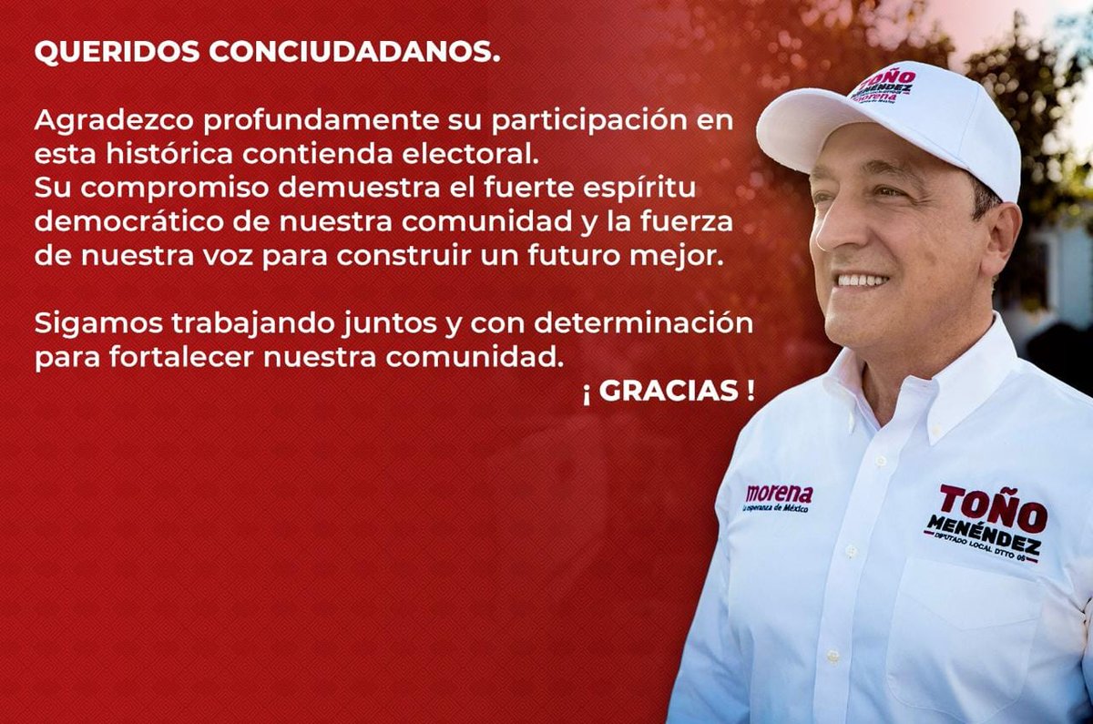 Ganó la democracia, le daremos continuidad al segundo piso de la transformación, muchísimas gracias por su apoyo y cariño, de corazón vamos con Toño trabajando por el distrito 05.