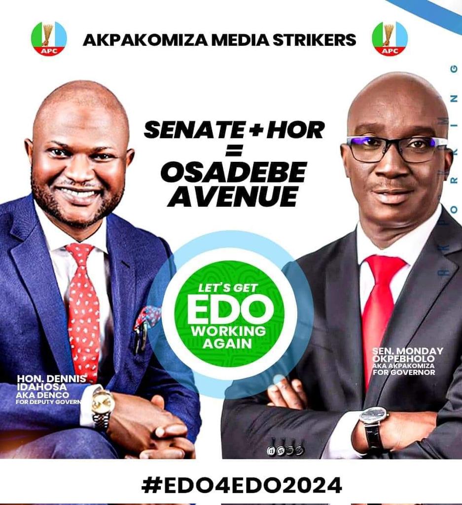 HarunaBraimoh1's tweet image. #EdoForEdo2024
#MODEN
#ANewEdoIsRising

A Senator and a House of Representative member of Edo State = Dennis Osadebe Avenue. 
They have been tested and trusted by their communities, we will vote them into the government house to lead Edo State in the right direction.