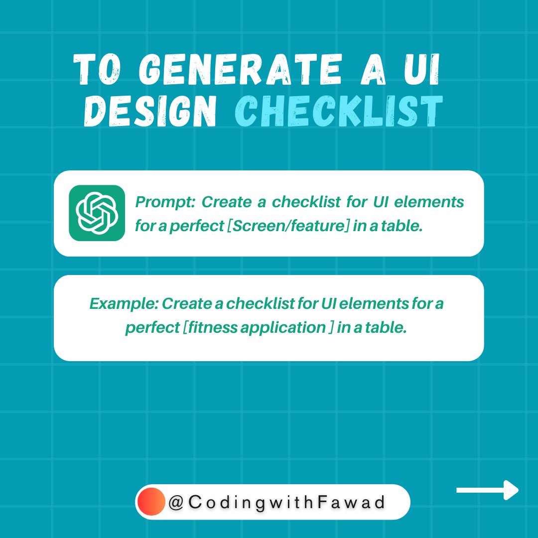 CodingwithFawad's tweet image. To Generate a UI Design Checklist
#uiuxservice #uiux #ui #uidesign #appdesign #websitedesign