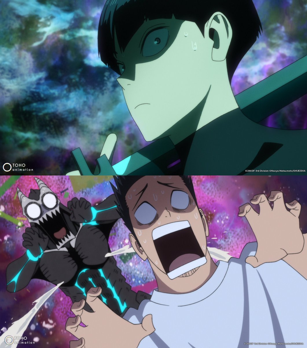 Crunchyroll's tweet photo. Hoshina's serious face is scary enough to make you... you know 💀 (via Kaiju No.8) https://t.co/b188GrSkkf