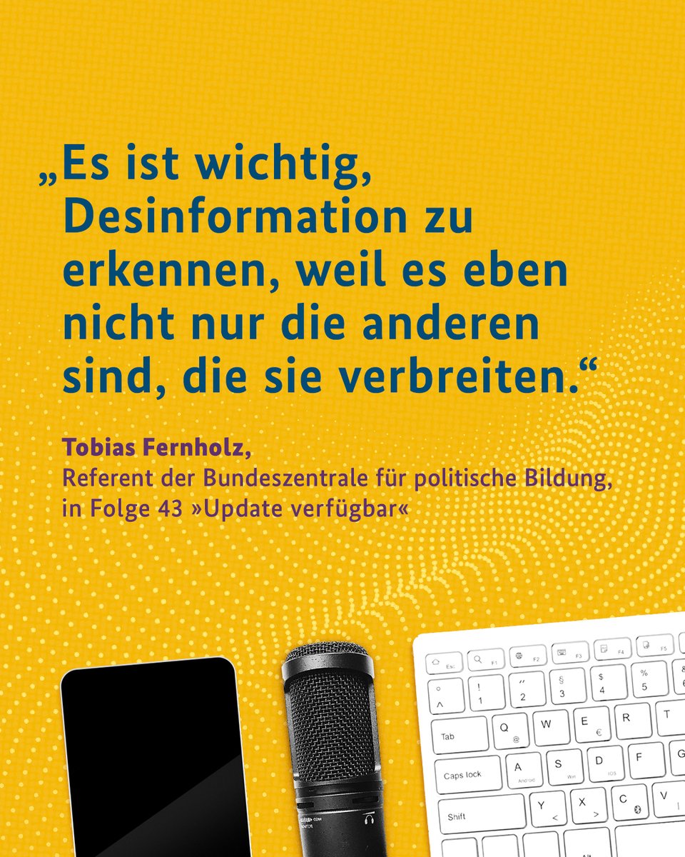 BSI_Bund's tweet image. Wie erkenne ich manipulierte Informationen im politischen Kontext und welche Gefahr geht von ihnen aus? Tobias Fernholz von der @bpb_de gibt Tipps und plädiert dafür, genauer hinzuschauen. 👉️ #UpdateVerfügbar: open.spotify.com/show/1g5qr33CF… 
#DeutschlandDigitalSicherBSI