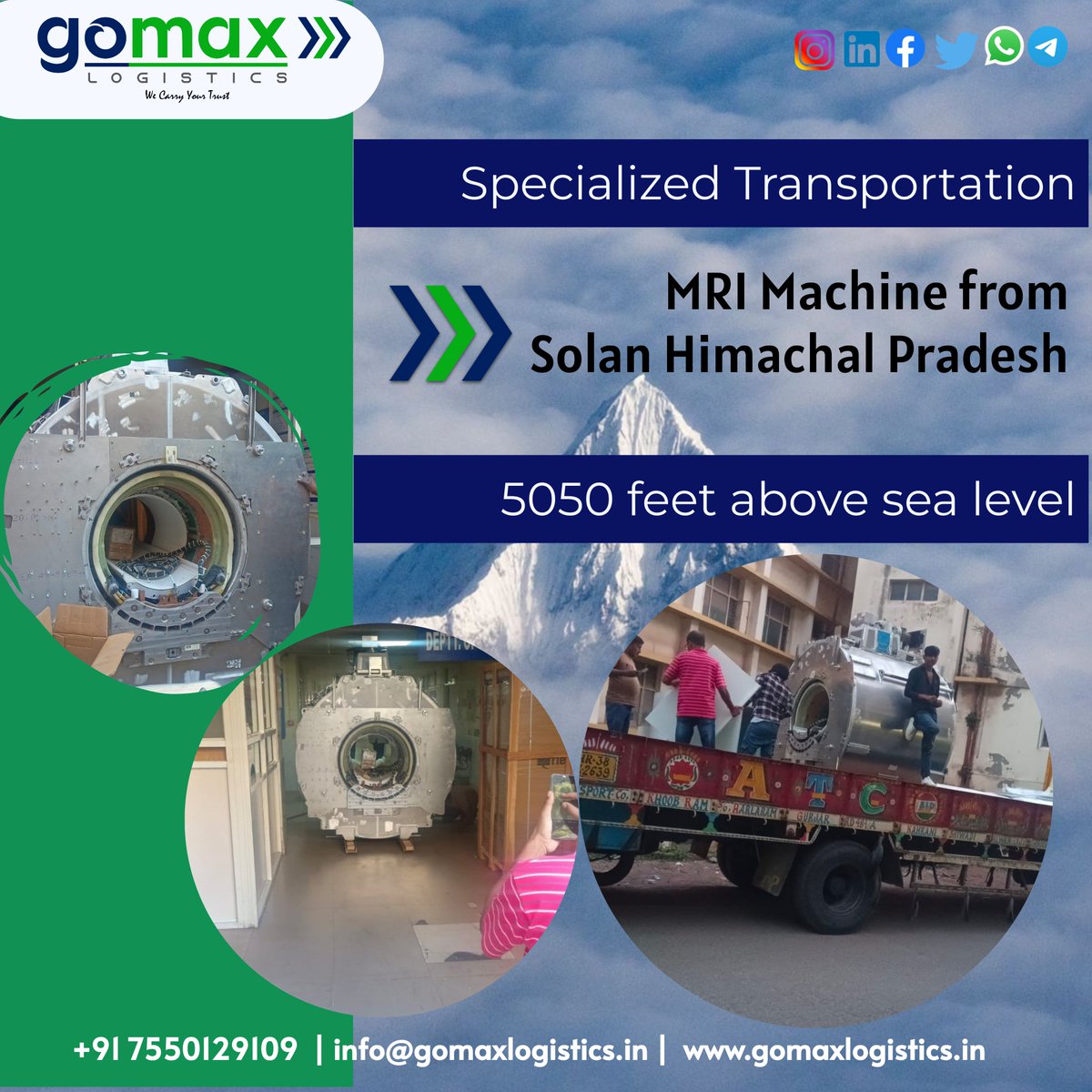 GomaxLogistics's tweet photo. Transporting an MRI machine from an elevation of 1,550 meters above sea level  We  are having Specialized transportation methods and meticulous planning which are crucial for the safety and efficient relocation of the MRI machine from SOLAN Himachal Pradesh To Chennai #MRI https://t.co/cAGg9vRyUd