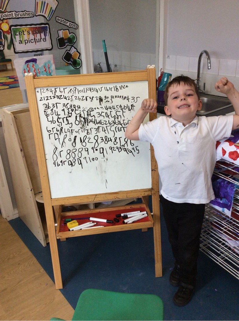 Team Pandas have been enjoying exploring numbers this week.  When choosing their own learning, lots of them have chosen to write numbers as far as they can go! #CambelsforthEYFS #CambelsforthMaths