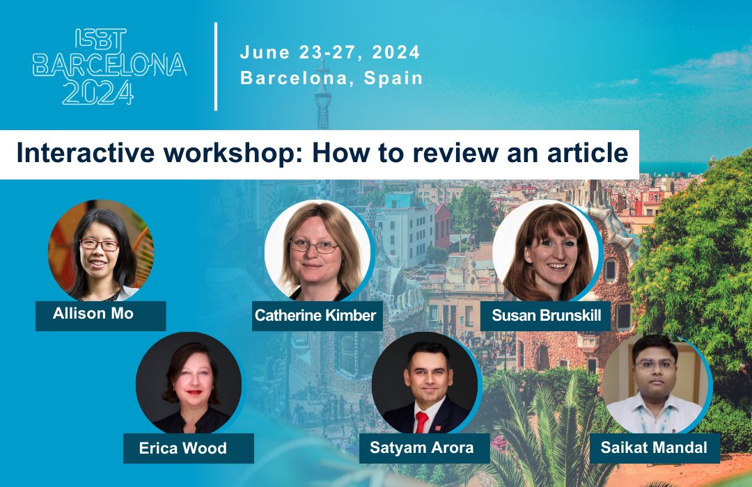 Satyam Arora MD | CABP (@arorasatyam12) on Twitter photo Join us for an interactive workshop on "How to review an article?" lnkd.in/gE7s_F7j
<a href="/ISBTCO/">ISBT Central Office</a> <a href="/AABB/">AABB</a> <a href="/SaikatmanMD/">Saikat Mandal</a> <a href="/erica_m_wood/">Erica Wood</a>
#ISBTBarcelona #ISBTClinical <a href="/SusanBrunskill/">Susan Brunskill</a> Join us for an interactive workshop on "How to review an article?" lnkd.in/gE7s_F7j
<a href="/ISBTCO/">ISBT Central Office</a> <a href="/AABB/">AABB</a> <a href="/SaikatmanMD/">Saikat Mandal</a> <a href="/erica_m_wood/">Erica Wood</a>
#ISBTBarcelona #ISBTClinical <a href="/SusanBrunskill/">Susan Brunskill</a>