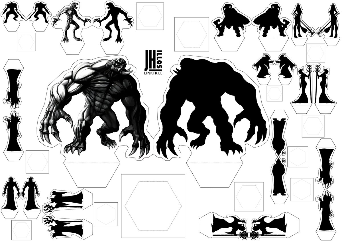 All paper minis for Vol.12 (OSE/LotFP) as A4/Letter printables. The space around the monsters has been filled with Player Character standees. Check out the samples here (likely compressed). This link takes you to update with better quality images.
kickstarter.com/projects/39737…