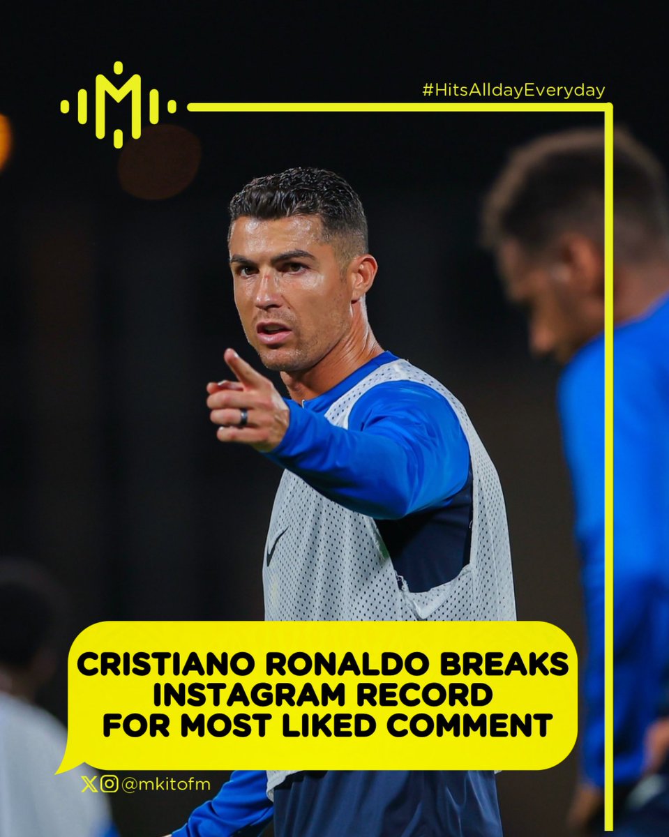 mkitofm's tweet photo. Cristiano Ronaldo has broken the Instagram record for most liked comment with over 4 Million likes.
"My turn to 00 Excited to see you light up the Bernabéu.
#HalaMadrid"
The comment that broke the record was left under Kylian Mbappe's Real Madrid post.

Listen MkitoFm Link On Bio https://t.co/LUfkdl85PY