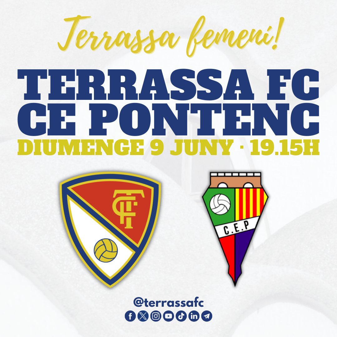 TerrassaFC's tweet image. ❤️🤍 𝗧𝗛𝗘 𝗟𝗔𝗦𝗧 𝗠𝗔𝗧𝗖𝗛 🤍❤️
🔴⚪️ TERRASSA FC #FUTFEM ⚪️🔴

🔜 Aquest DIUMENGE ❗️
⌚️ A les 19.15h🕖 ‼️
🆚 #CEPontenc❗️
📍 Municipal de #CanBoada ‼️
⚽️ JORNADA 3️⃣4️⃣ #PreferentFemení❗️ 
🆓 ENTRADA GRATUÏTA ‼️

🫵♥️ AMUNT #TERRASSA!