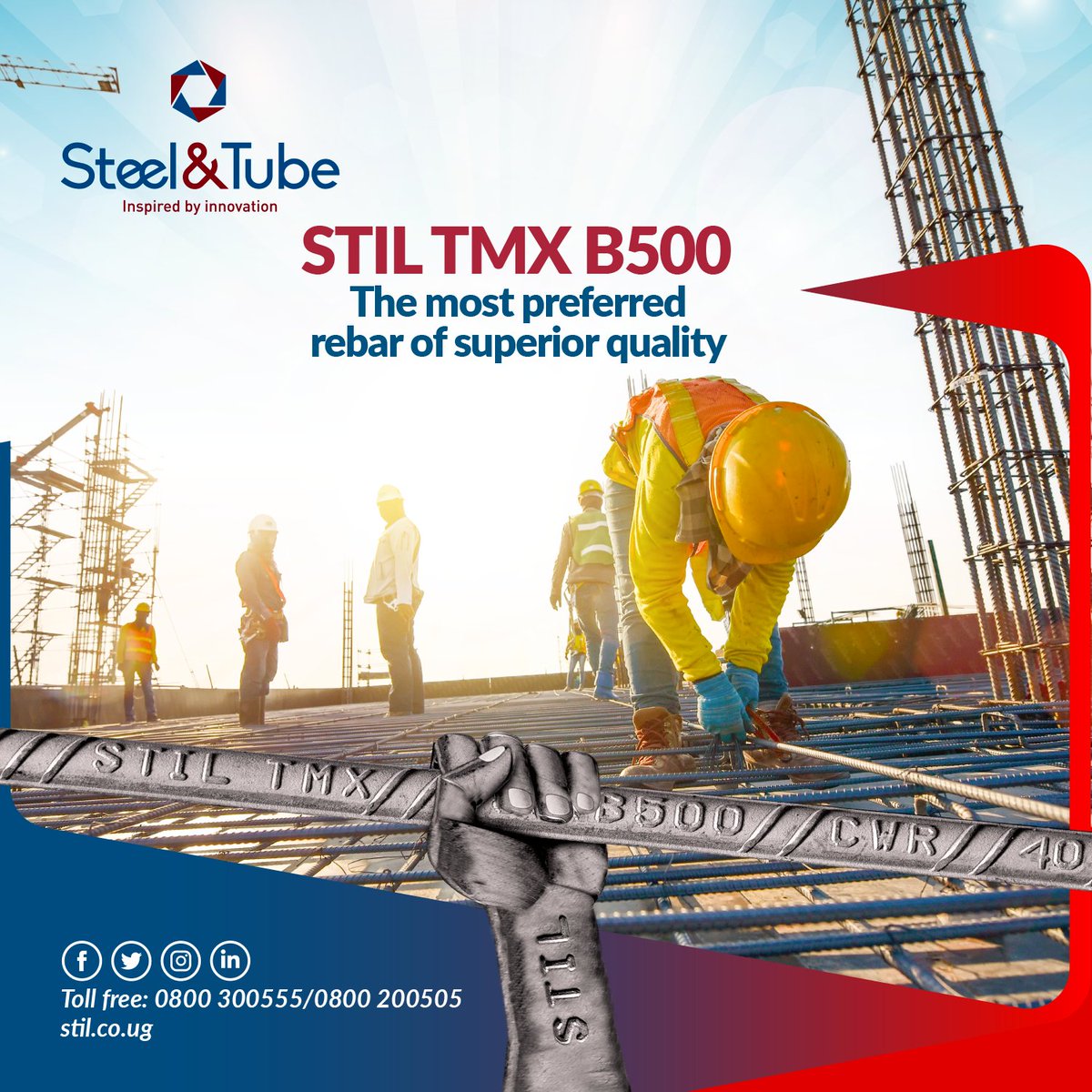 stil_group's tweet photo. Laying the groundwork for stronger structures with top-quality STIL TMX B500 Bars.
For more Details:
SHOP: https://t.co/xgoR1QXUSK
Call or WhatsApp:
📞+256 707002591 | Email: inquiry@stil-group.com
#QualitySteelSince1985 #inspiredbyinnovation https://t.co/QKzF4pGmg8