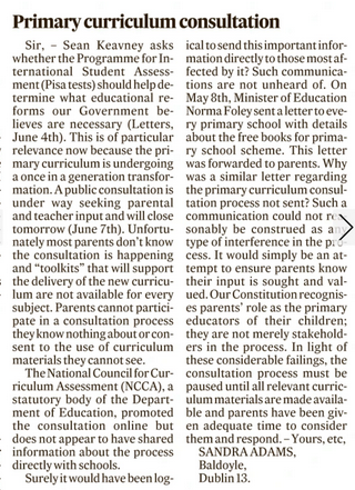 WomensSpaceIre's tweet photo. Letter in today's @IrishTimes 

Please contact the NCCA today about this; see @TheCountessIE for more information.  

Public consultation closes tomorrow June 7th! https://t.co/1ZU2Q3VTQ0