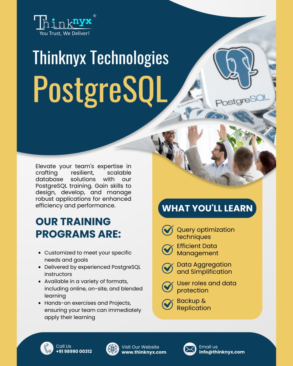 thinknyx's tweet image. Invest in your team&apos;s success with PostgreSQL corporate training from Thinknyx Technologies. Contact us today to discuss your training needs!
#postgresqltraining #corporatetraining #RDBMS #sql #ThinknyxTechnologies #dataanalysis #bigdata #machinelearning #businessintelligence