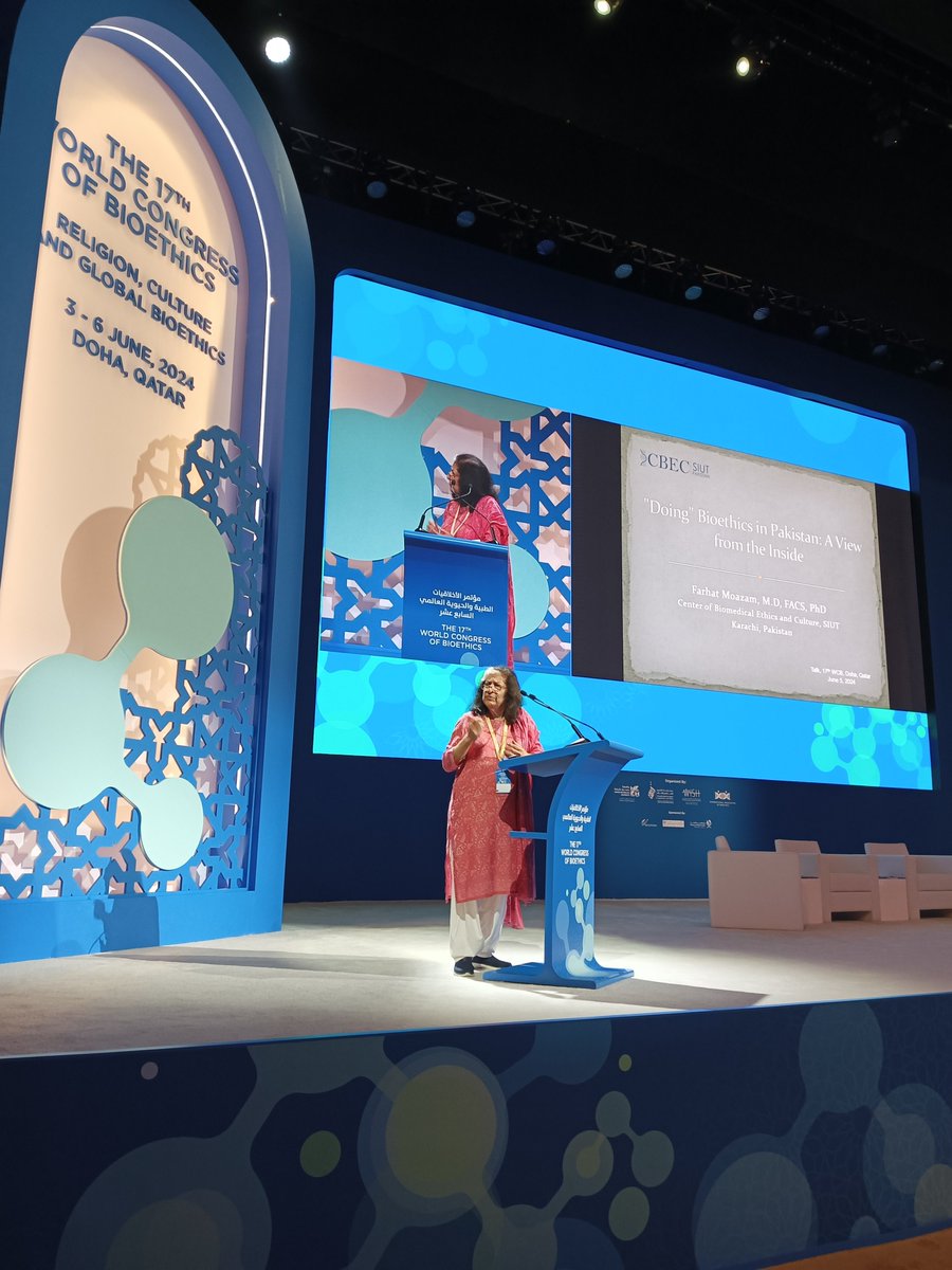 cbec_siut's tweet photo. Dr. Farhat Moazam presents her keynote address "Doing" Bioethics in Pakistan: A View from the Inside at the #wcb2024, #Doha, #Qatar
@IABioethics
#FAB2024 #IAB2024 #WCB2024 #globalbioethics
@IBioethics
@CILE_Center
@HBKU_CIS
@WISHQatar @SIUTOrg https://t.co/OApN1citTW
