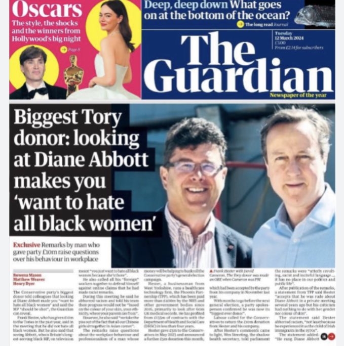 PippaCrerar's tweet photo. BREAKING: Tories accepted further £5m from controversial donor Frank Hester in Jan, new Electoral Commission figures confirm. 

It brings total from their biggest donor, who @rowenamason revealed said looking at Diane Abbott makes you ‘want to hate all black women’, to £15m. https://t.co/0Q6WUmjM1c
