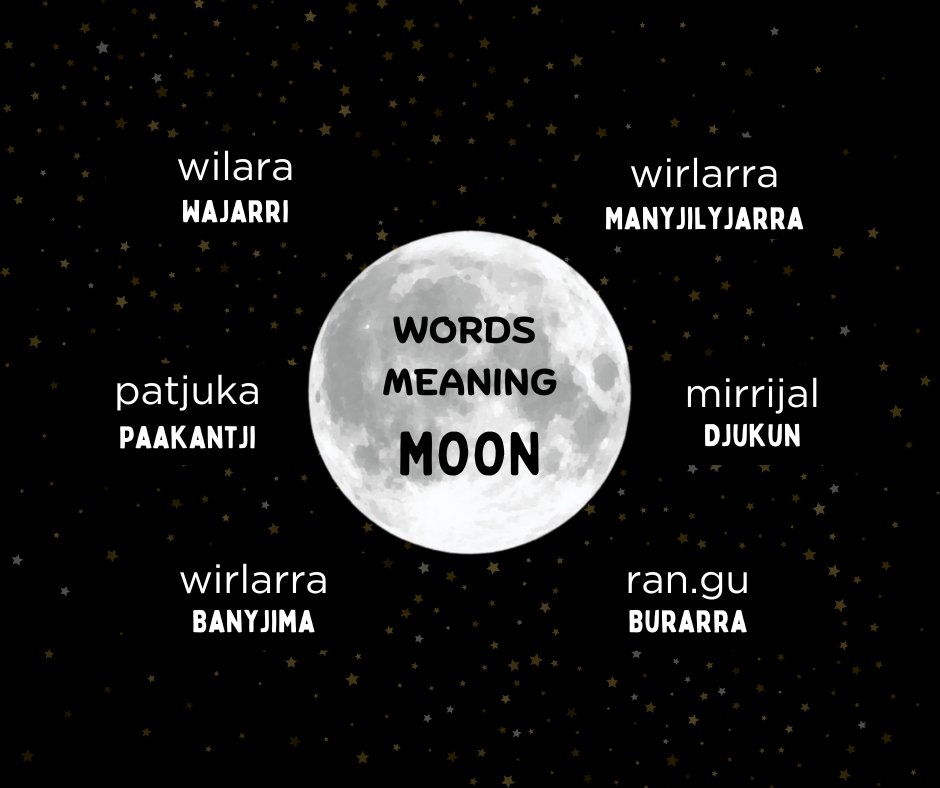 RUIL Unimelb (@indiglang) on Twitter photo Here are six words meaning moon in six Indigenous Languages.
Listen and learn more at the 50 Word Project link below.
50words.online/languages
#IndigenousLanguages #50wordproject
<a href="/ArtsUnimelb/">Faculty of Arts</a> <a href="/IKI_Unimelb/">Indigenous Knowledge Institute</a> Here are six words meaning moon in six Indigenous Languages.
Listen and learn more at the 50 Word Project link below.
50words.online/languages
#IndigenousLanguages #50wordproject
<a href="/ArtsUnimelb/">Faculty of Arts</a> <a href="/IKI_Unimelb/">Indigenous Knowledge Institute</a>