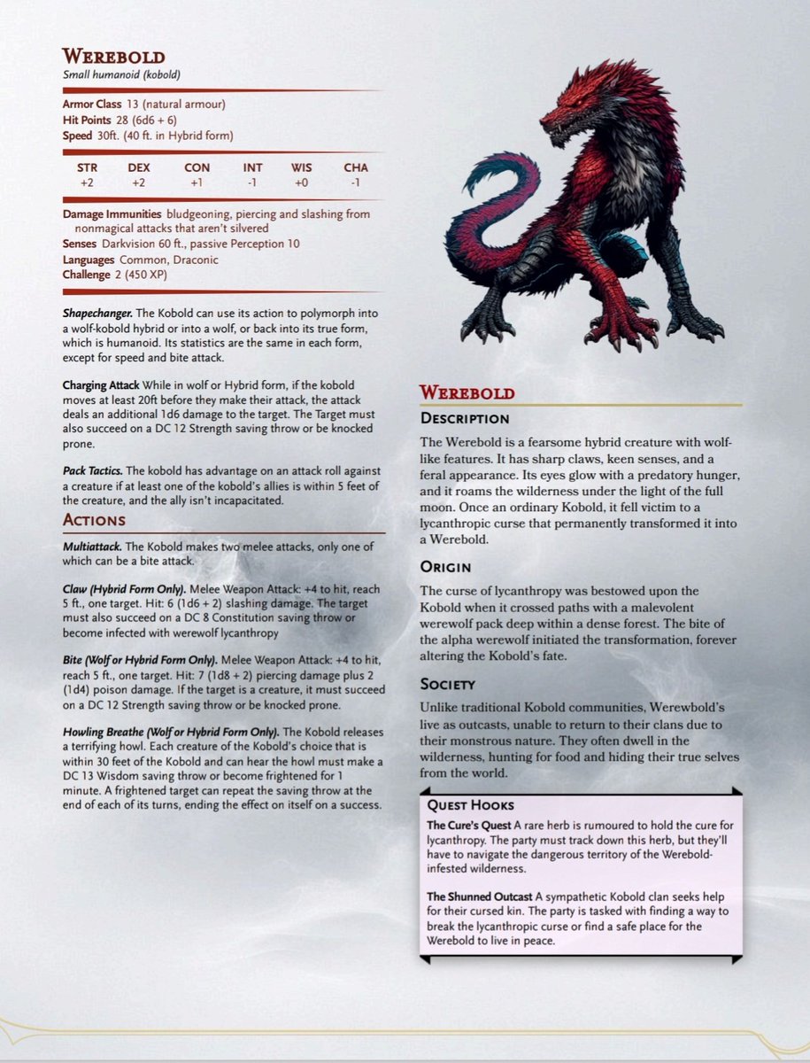 Interested in completely remaking the twilight series with nothing but kobolds.....I present to you 'Jacob'

#dungeonsanddragons #dnd #dnd5e #onednd #werewolf #kobold #twilight