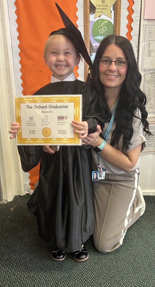 MissCarroll17's tweet photo. Well done to our amazing girl for graduating from the Orchard. Your smile lights up every room and each week you worked so hard to achieve your targets. We loved having your family and friends join us for the celebration. We are so proud of you. 👨‍🎓🎉 @SaintRochsPS @GlasgowNurture https://t.co/K8HOxMO6id