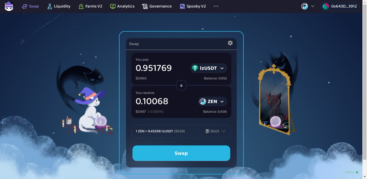 Dolaraii's tweet photo. Get ready for a spooky good time. ZEN swaps have landed on Spookyswap. ๐Swap your way to the top with the #spookiest DEX in the town. Don't be afraid to get your swap.
#Spookyswap #ZEN #Horizen
https://t.co/7CiVBH9IeC https://t.co/rXI5c15Szf