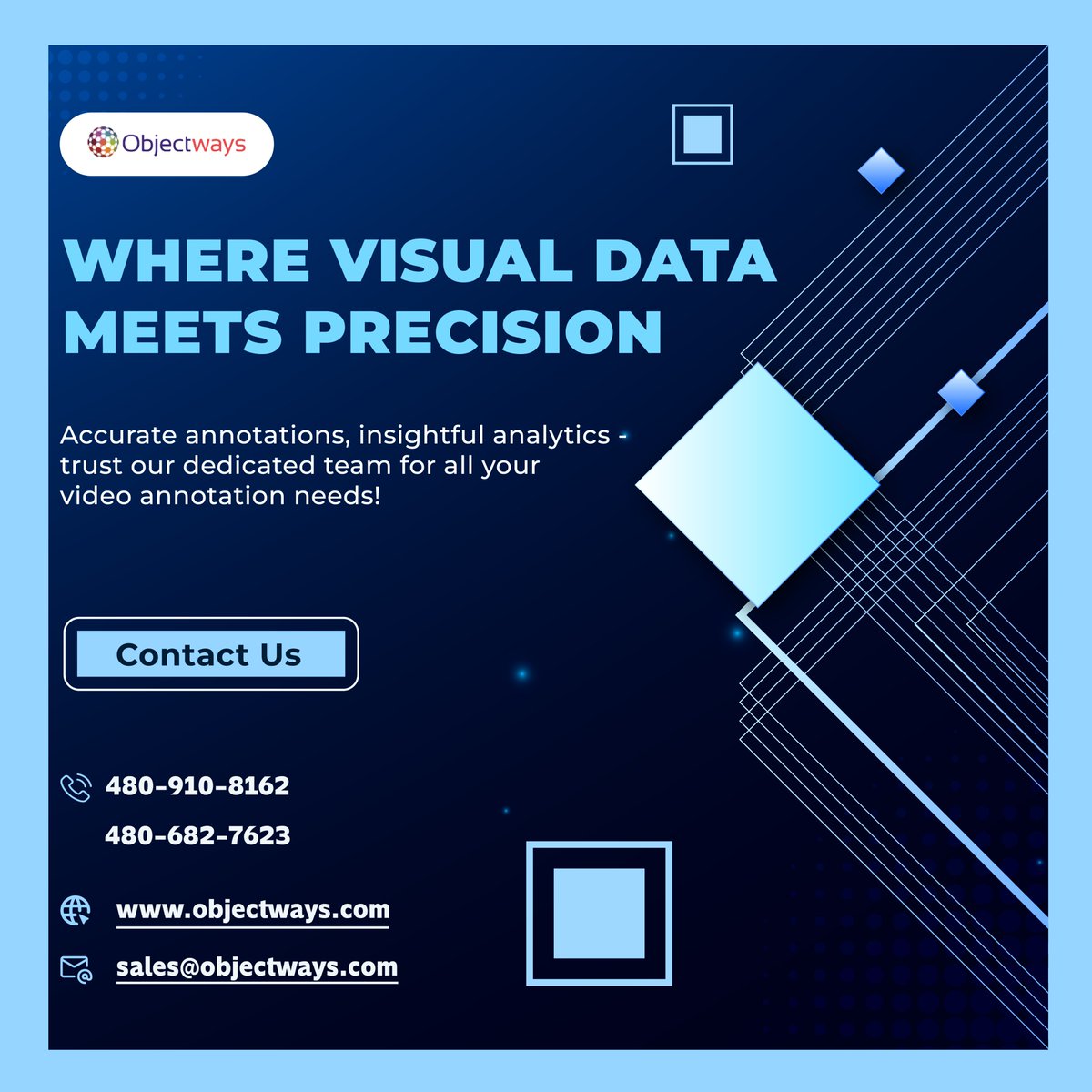 objectways's tweet image. Ready to take your visual data analysis to the next level? Our team at Objectways is dedicated to providing accurate annotations and insightful analytics for all your video annotation needs.
objectways.com #videoannotation  #annotationservices #DatalabelingServices