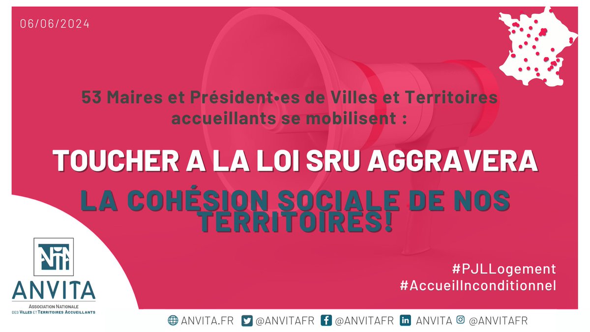 TRIBUNE <a href="/AnvitaFr/">ANVITA - Villes et Territoires Accueillants</a> <a href="/libe/">Libération</a> 

53 Maires &amp; Président.e.s de collectivités s'engagent à défendre la loi SRU au moment où le PJL Logement proposé par <a href="/guillaumekasba/">Guillaume Kasbarian</a> entre au Sénat.

Construisons des logements sociaux !

liberation.fr/idees-et-debat…

Les signataires : urlr.me/DVhPF