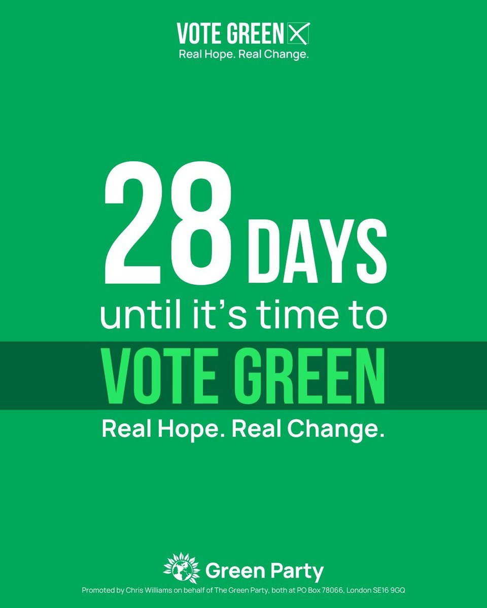 TheGreenParty's tweet photo. Real hope. Real change. Vote Green on 4 July ✅ https://t.co/uYUIZVmTwA