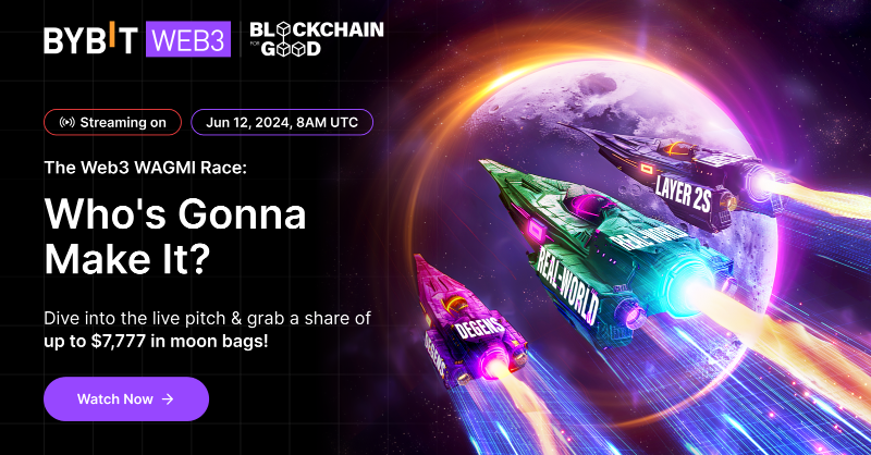 Bybit_Official's tweet photo. 💥The Web3 WAGMI Race: Who's Gonna Make It? — $7,777 in Moon Bags Awaits!

Watch top Web3 builders &amp; projects clash over the most promising innovations in Web3 while winning $7,777 in Moon Bags!

📆 Live on June 12, 2024, 6AM UTC

📺 Click Watch Now!