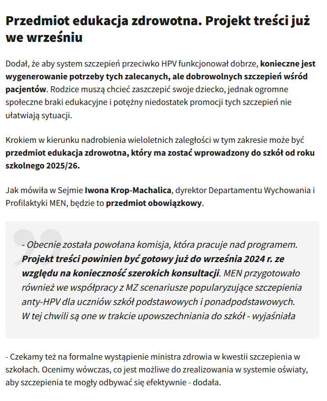 PiotrWitczak_'s tweet photo. Nowy przedmiot EDUKACJA ZDROWOTNA ma zostać wprowadzony w roku szkolnym 2025/2026

Przedmiot OBOWIĄZKOWY, na którym będzie m. in. popularyzowana nieskuteczna i niebezpieczna 💉anty-HPV

https://t.co/4AaxLyliSC

Dowody naukowe na nieskuteczność i skutki uboczne tych preparatów znajdziecie w poniższych materiałach:

https://t.co/nzzaow20We

https://t.co/k8eB1nnNYA

https://t.co/n9LAQUMXUx

https://t.co/D7fQZcbmK8

https://t.co/IDEXUAHtz0

https://t.co/mlzz9jcNGh

https://t.co/Hli8jJXme9