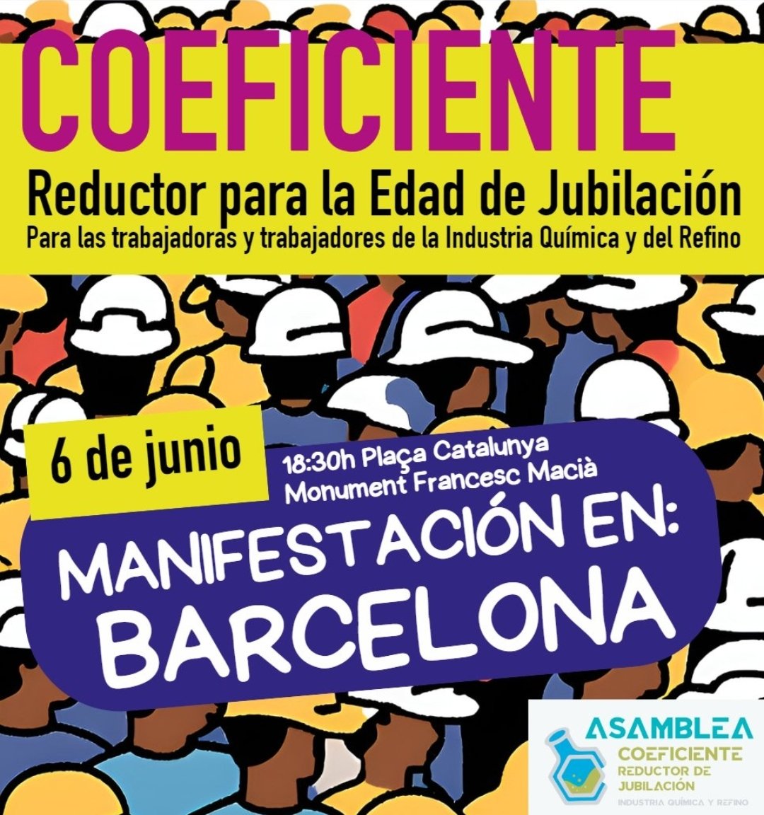 STR_Sindicato's tweet photo. 📣 ¡Hoy a las 18:30h, las trabajadoras y trabajadores de la Industria Química y del Refino tenemos una cita histórica en #Barcelona! 🌟 

🔗 Únete a la movilización en https://t.co/b7MdfXYuTr 

Es el momento de mostrar nuestra fuerza y unión para lograr un coeficiente reductor de jubilación para nuestro sector. 💪#coeficientereductorSTR