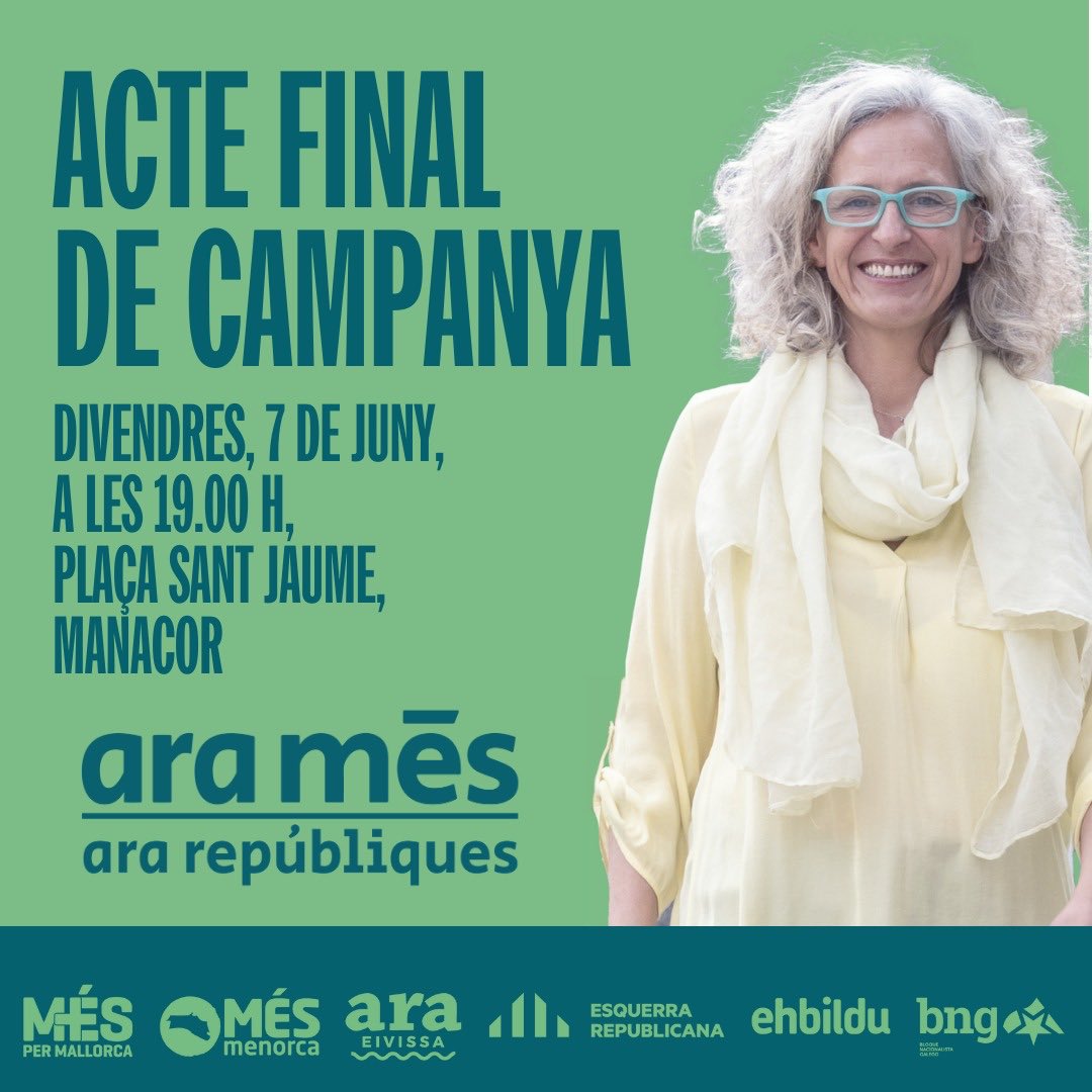 🟢 Final de campanya a #Manacor

Per una #Europa digna i justa
Perquè #AraRepúbliques és la millor opció per dur #LaveudelesillesaEuropa