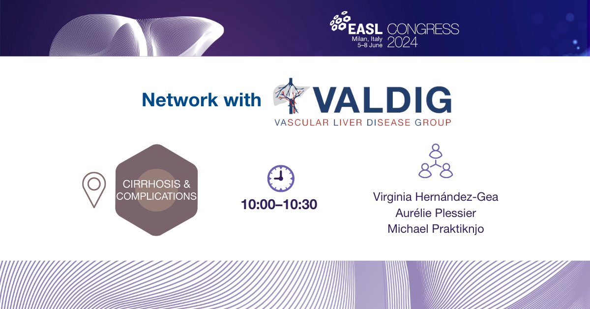EASLnews (@easlnews) on Twitter photo Meet <a href="/ValdigGroup/">Valdig Group</a> at 10:00 at the Cirrhosis & Complications Track Hub and interact with speakers <a href="/VirginiaHdezGea/">Virginia</a>, <a href="/Aurelie96/">Aurélie PLESSIER</a>, and <a href="/MPraktiknjo/">Michael Praktiknjo</a>. #EASLCongress Meet <a href="/ValdigGroup/">Valdig Group</a> at 10:00 at the Cirrhosis & Complications Track Hub and interact with speakers <a href="/VirginiaHdezGea/">Virginia</a>, <a href="/Aurelie96/">Aurélie PLESSIER</a>, and <a href="/MPraktiknjo/">Michael Praktiknjo</a>. #EASLCongress