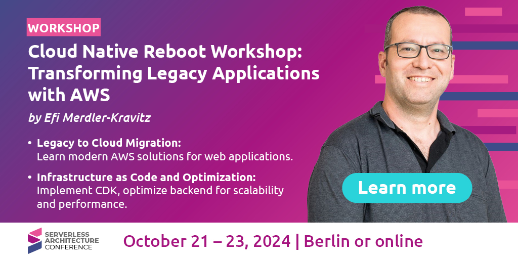 🔧 Join <a href="/TServerless/">Efi Merdler-Kravitz</a> at the #SLAcon for a hands-on workshop on modernizing legacy web applications with AWS cloud native technologies! Learn about AWS Lambda, App Runner, ECS with Fargate, and more. Don't miss the live coding sessions!

▶️ ow.ly/nTNW50S9tH1 ◀️