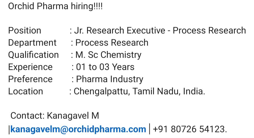 jkvoffl's tweet image. #Orchid Pharma Hiring...!!!

#Job_Vacancy #Vacancy #opportunities