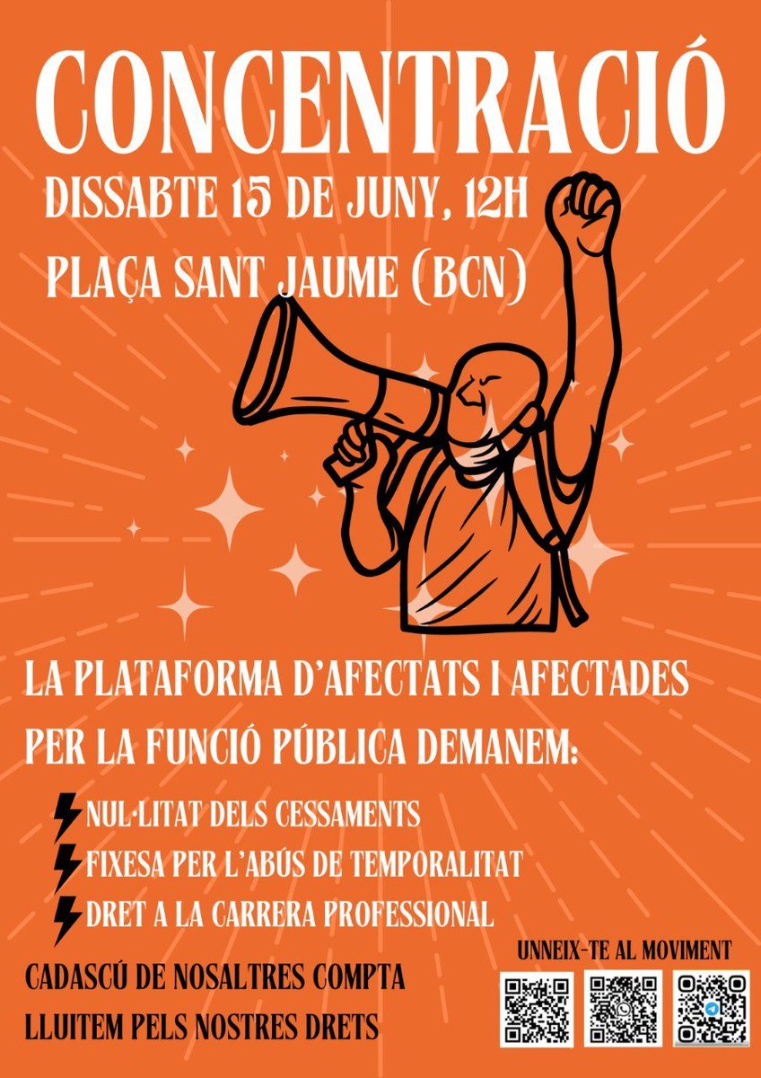 PAFPublica's tweet image. 13 de juny surt la Sentència del TJUE.
Dissabte 15 de juny, tothom a concentrar-se a la plaça Sant Jaume de Barcelona a les 12.00h.
Contra l&apos;abús de temporalitat.
Cap interina al carrer.
GENERALITAT COMPLEIX, EUROPA T&apos;HO EXIGEIX!💪
 
#Interines #Fixesa #AfectadesFP #SantJaume15J