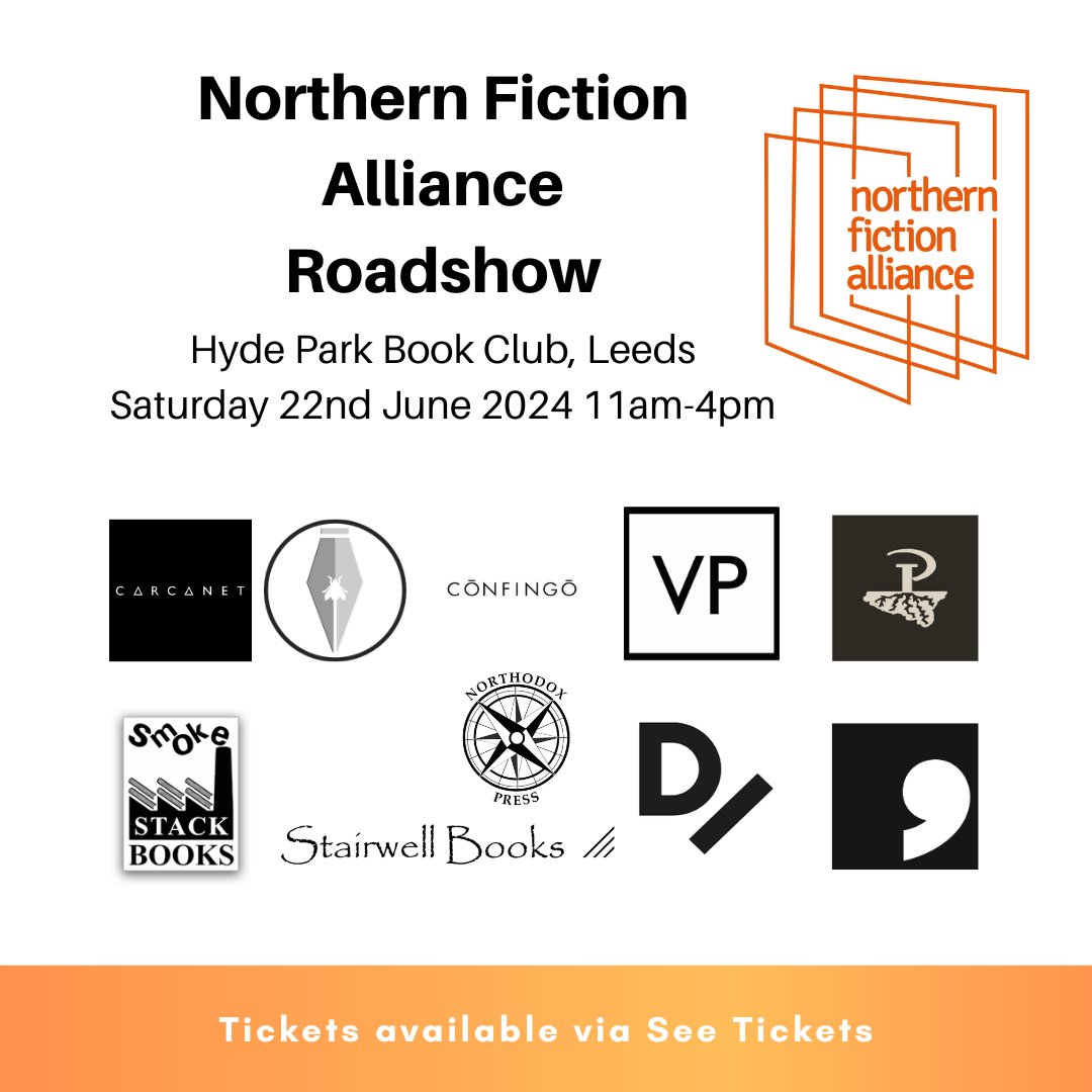 NOT “The Desolate North”, the place to find fresh fiction, poetry, crime, sci-fi/fantasy
Right on your doorstep
10 small &amp; medium presses
#NorthernFictionAlliance roadshow: 11-3pm booktables, 3-4pm readings
<a href="/LeedsLit/">Leeds Lit Fest</a> <a href="/HPBCLeeds/">Hyde Park Book Club</a>
hydeparkbookclub.co.uk/new-events/202…