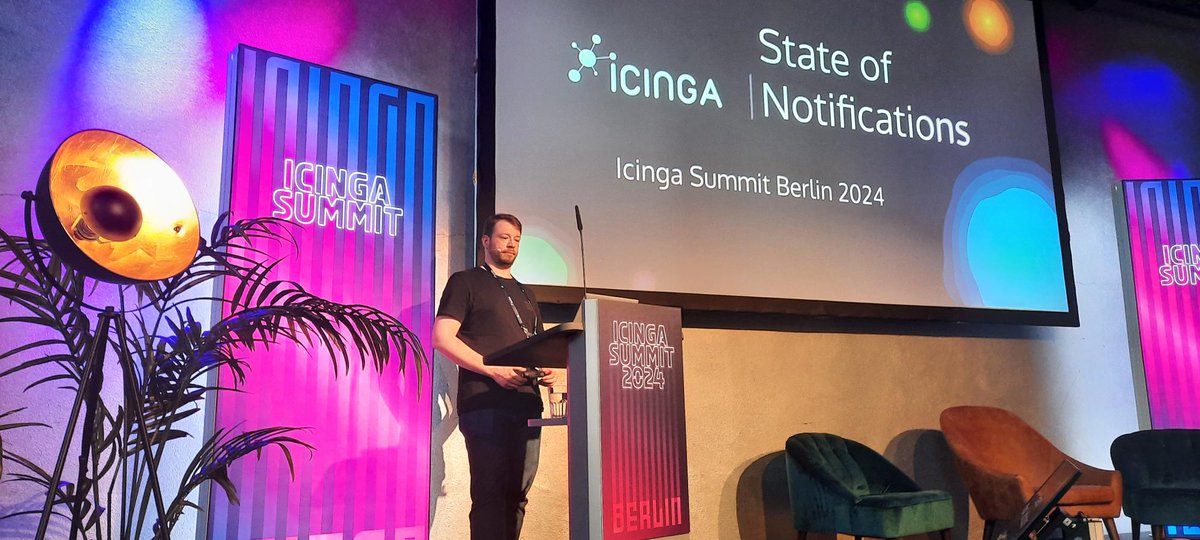 icinga's tweet photo. Time for some news by Team Icinga! Johannes demonstrates our progress in building the brand new Icinga Notifications module. Centralizing notifications across all modules is the way to go! #IcingaSummit https://t.co/n5u7y0ME0k