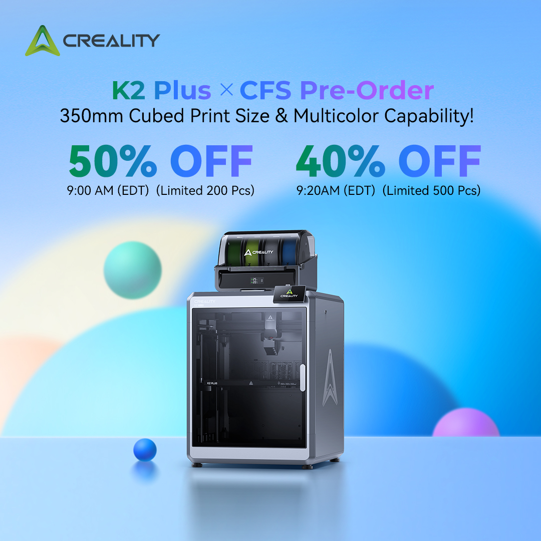 Creality3dP's tweet image. Today, the 2nd round of 700 pcs K2 Plus Combo Preorders will start in 30 min 🤩
to.store.creality.com/sns-k2-plus

Don't miss the chance to get 350mm³ print size &amp;amp; multicolor printing

#Creality #CrealityK2Plus #3dprinting #colorfulprinting #crealityfilamentsystem #crealityCFS