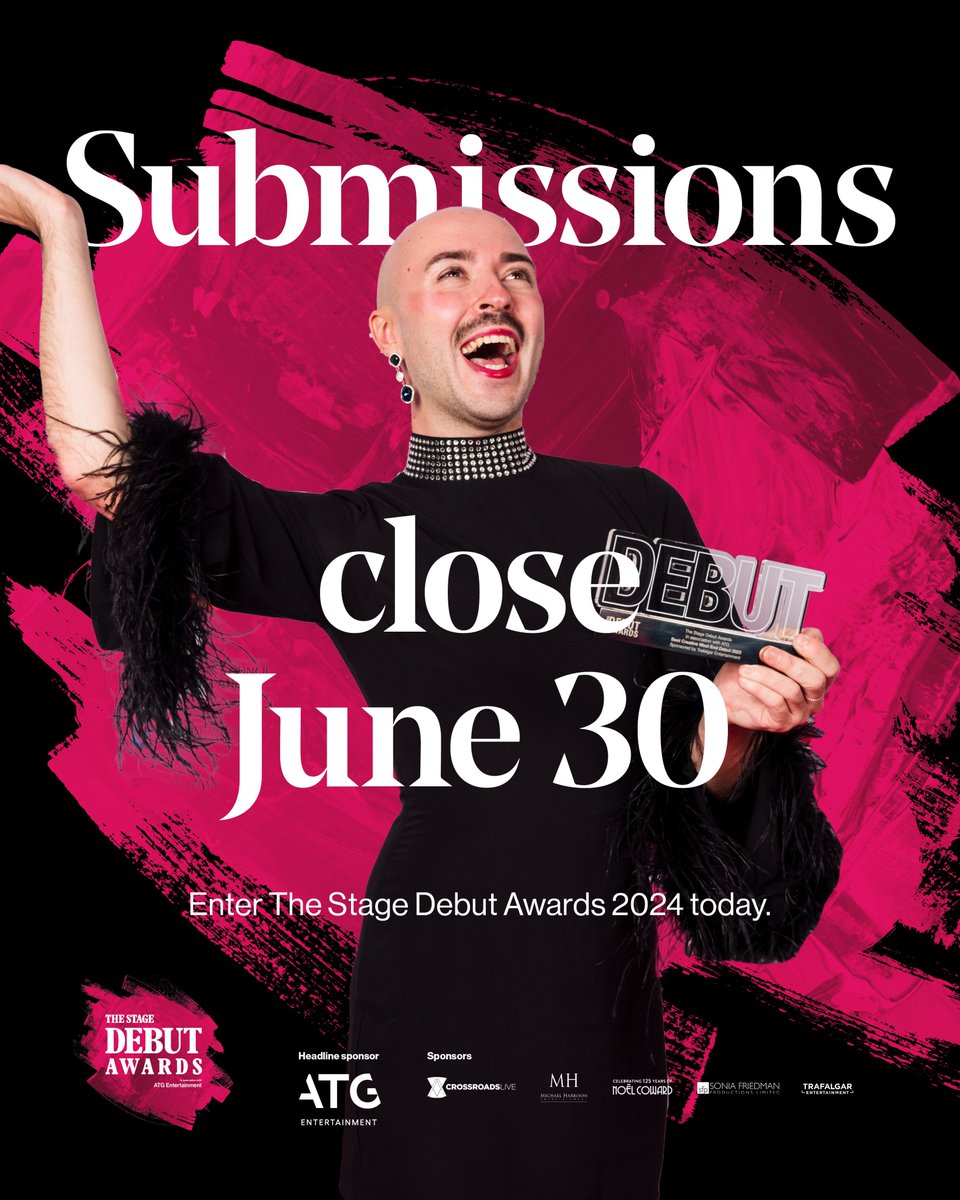 TheStage's tweet image. Have you seen any great stage debuts in the last year, either on stage or off?

We want to hear about them! 

Submit entries for The Stage #DebutAwards in association with @ATGTICKETS by June 30 👉thestage.co.uk/awards/the-sta…